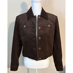 Elie Tahari Brown Corduroy Cropped Jacket Womens Size M Designer Classic Blazer
